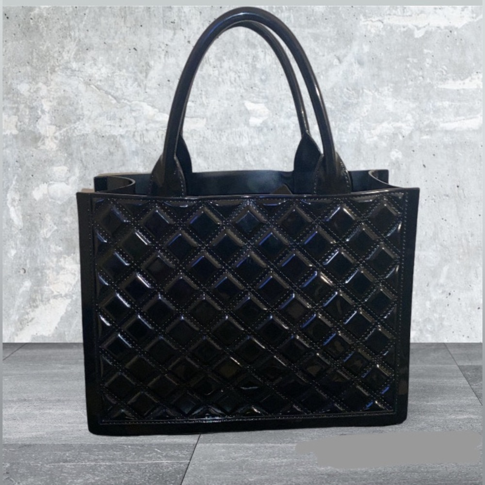 Chic Edgy Waterproof Black Patent Leather Handbag